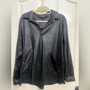 Black Faux Leather Blouse